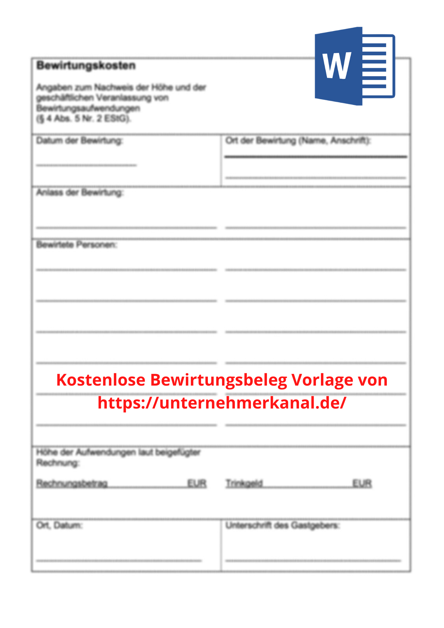 Bewirtungsbeleg Vorlage