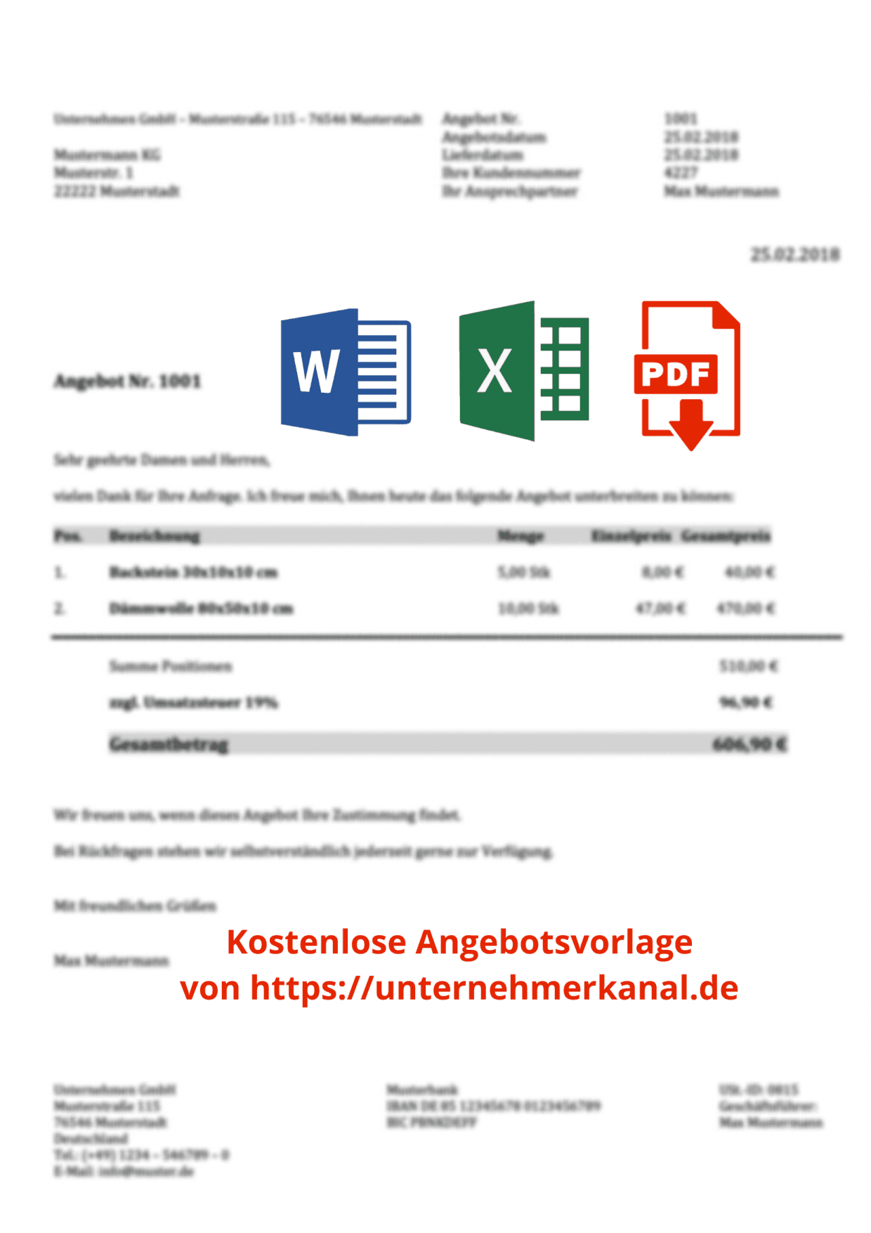 Angebotsvorlage für Excel und Word zum kostenlosen Download