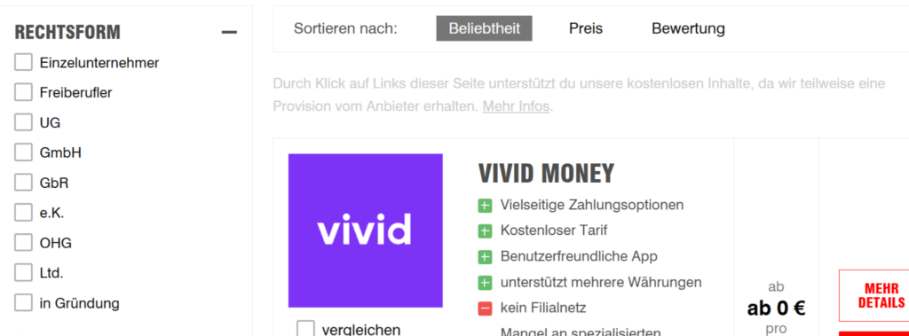 Geschäftskontovergleich